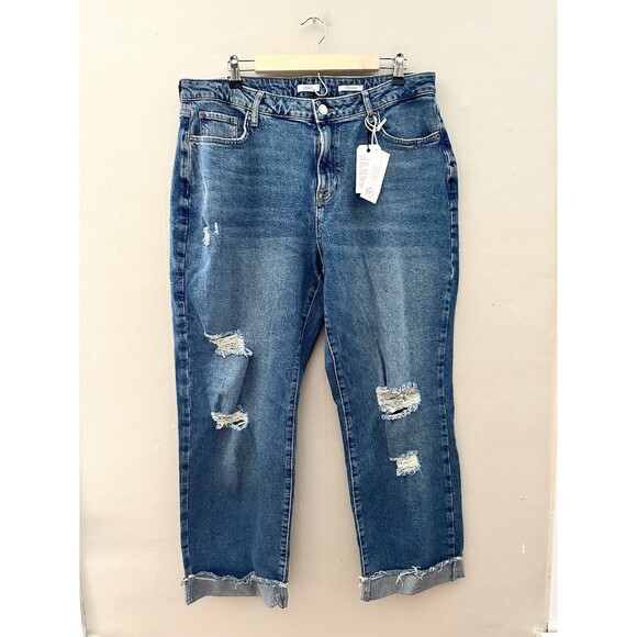 Forever21 Womens Ex Boyfriend Jeans Size 12 Distressed NWT Cropped Ankle - Picture 1 of 11